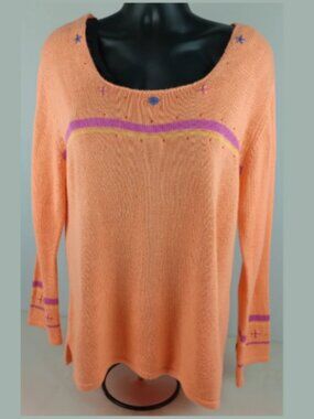 Xhilaration Women's 2X Orange Peach Long Sleeve Embroidered Beaded Knit Sweater